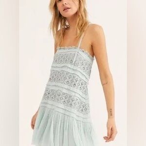 Free People Shailee slip mini dress (S), blue green